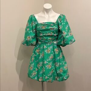 a new day Green Floral Puff-Sleeve Mini Dress with Cutout